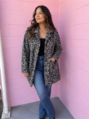 a new day brown Leopard Print Faux Fur Teddy Coat